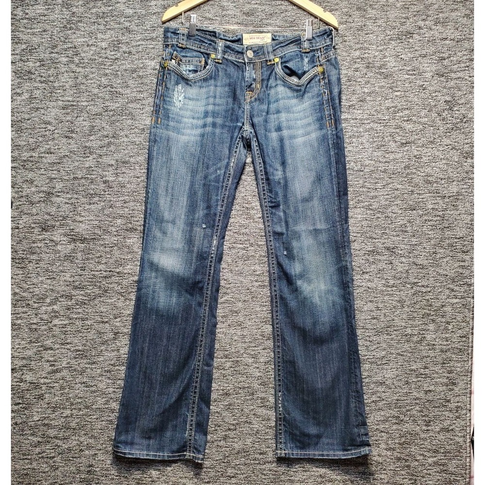 Y2K‎ Mek Denim Straight Leg Jeans Mens 28 Heavy Stitch Distressed Grunge Cyber